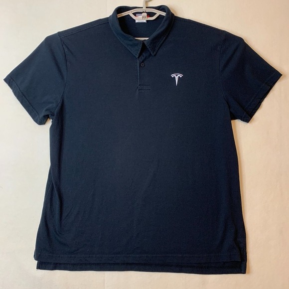 TESLA Motor Polo Shirt Men's XL Black Short Sleeve Polyester & Cotton Sz Extra L